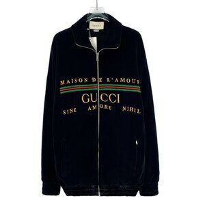 Gucci Black Velvet Maison De LAmour Track Jacket With Embroidered Details Zipper